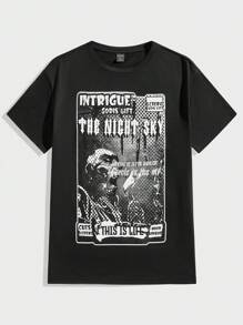 ROMWE MEN Goth 男士標語&骷髏圖案T恤 - 黑色 - 查看 1