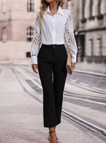 SHEIN Clasi 蕾絲拼接前紐扣襯衫 - 白色 - 查看 6