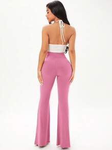 SHEIN SXY Solid Flare Leg Pants - Pink - View 2