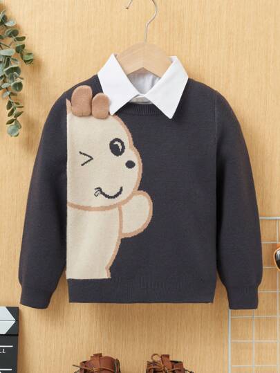 SHEIN Young Boy Cartoon Pattern Sweater Without Shirt