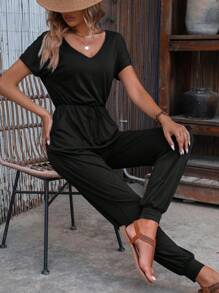 EMERY ROSE Mono camiseta unicolor con nudo delantero con bolsillo oblicuo