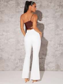 SHEIN BAE 單肩鏤空側收褶短款上衣 - 巧克力棕 - 查看 8