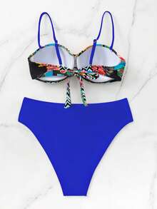 Tropical Print Push Up Bikini Set - Multicolor - View 3