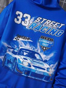 SHEIN Tween Boy Car & Letter Graphic Hoodie Chic Outfits For Autumn/Winter - Royal Blue - View 5