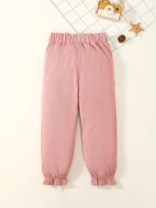 SHEIN 女小童紙袋腰荷葉邊長褲 - 粉色 - 查看 2