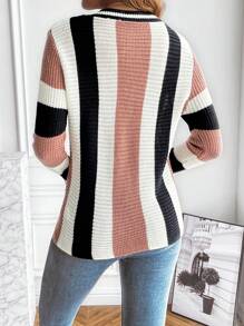 EMERY ROSE Color Block Drop Shoulder Sweater,Long Sleeve Tops Knit Pullover Fall Winter Sweater - Multicolor - View 2