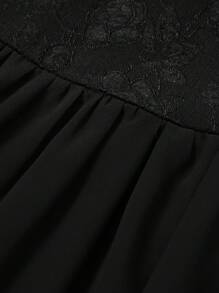 SHEIN Unity Contrast Mesh Sweetheart Neck Trumpet Sleeve Dress - Black - View 4