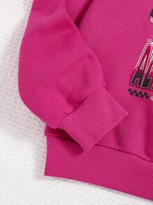 SHEIN Teen Girl Car & Letter Graphic Drop Shoulder Pullover - Hot Pink - View 3