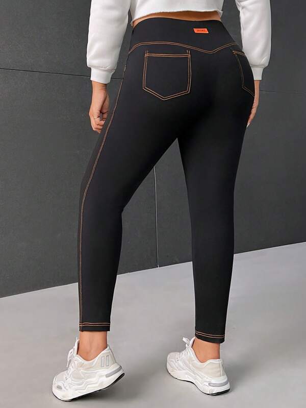 SHEIN EZwear Plus Top-stitching Wideband Waist Leggings