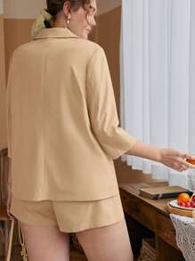 SHEIN Frenchy Plus Solid Blazer & Shorts Set - Camel - View 2