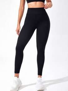 Chất rắn Thắt lưng băng rộng Quần Xà cạp thể thao - màu đen - Xem 5