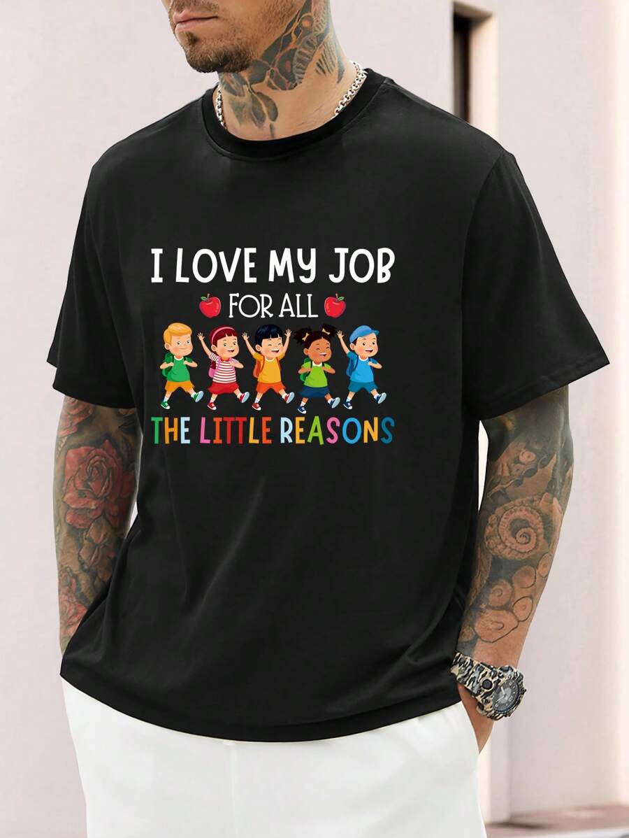 Manfinity Homme Men Plus Slogan & Figure Graphic Tee - Black - View 1