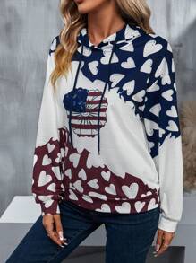 EMERY ROSE Áo hoodie dáng rộng có dây rút, họa tiết hoa và trái tim, thích hợp mặc mùa thu. - trắng - Xem 3