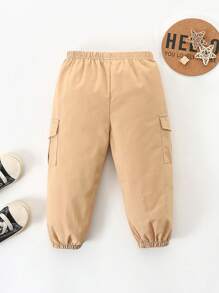 男嬰側翻蓋口袋長褲 - 卡其色 - 查看 2