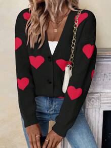 SHEIN Essnce 愛心圖案落肩袖開襟衫 - 彩色 - 查看 6