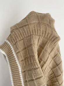 SHEIN Privé Striped Trim Sweater Dress Without Belt - Khaki - View 4