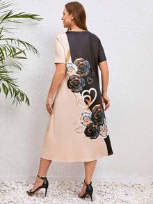 EMERY ROSE 大碼印花撞色連衣裙 - 彩色 - 查看 2