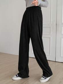 DAZY Chất rắn Eo đàn hồi Quần chân thẳng - màu đen - Xem 3