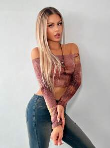 SHEIN ICON Hippie Off Shoulder Crop Top - Multicolor - View 4