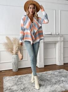 SHEIN LUNE Áo len cardigan cổ thác nước nhiều màu - Nhiều màu - Xem 6