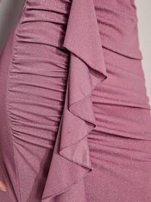 Modelyn Off Shoulder Ruffle Trim Ruched Dress Fall Cloth For Women - Purple - View 6