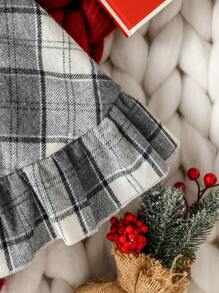 Baby Girl Plaid Print Bow Front Ruffle Hem Cape & Hat