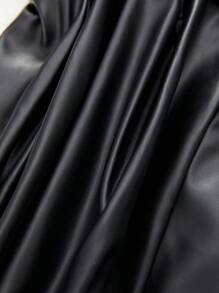 Maija Solid PU Leather Dress Without Chain Belt - Black - View 5