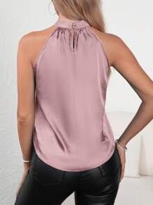 SHEIN Clasi Solid Satin Halter Blouse
