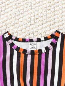SHEIN Váy bé gái 2 mảnh kẻ sọc & in họa tiết Halloween, dành cho tiệc Halloween - Nhiều màu - Xem 6