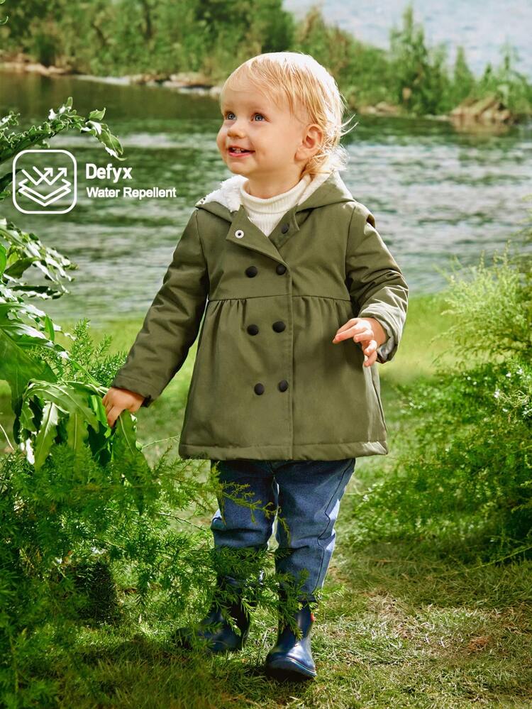 Baby GirlCasual Outdoor Thick Thermal Lined Loose Hooded Coat