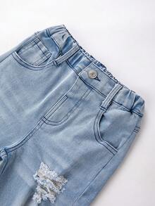 Young Boy Ripped Frayed Bleach Wash Jeans - Light Wash - View 3