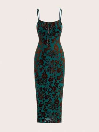 Vestido de tirantes con estampado floral de muslo con abertura