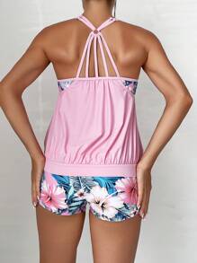 Swim Lushoire Summer Beach Tropical Print Shorts Tankini