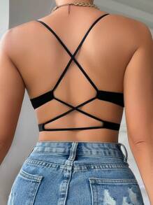 Solid Criss Cross Backless Bra