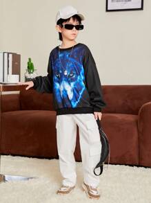SHEIN Casual Loose Fit Cargo Pants For Tween Boys - White - View 6