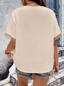Breezaya Plus Contrast Guipure Lace Blouse - Apricot - View 2
