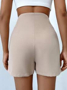 SHEIN Cottnline Chain Detail Wrap Front Shorts - Khaki - View 3