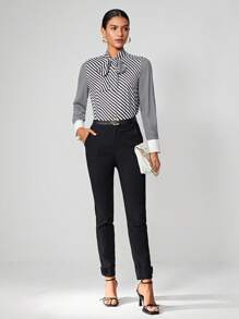 BizChic Pantalones unicolor con bolsillo oblicuo - Negro - Ver 8