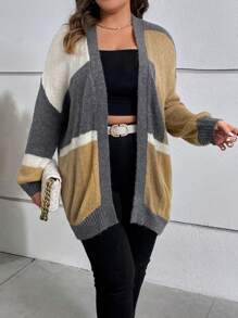 SHEIN LUNE Plus Cardigan Long À Blocs De Couleurs Épaule tombante - Multicolore - Voir 4