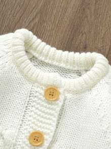 Baby Girl Button Front Knit Jumpsuit & Hat & Blanket - White - View 3