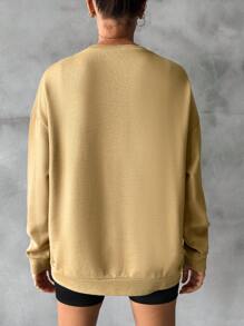 EURMUSE Letter Graphic Drop Shoulder Sweatshirt - Beige - View 2