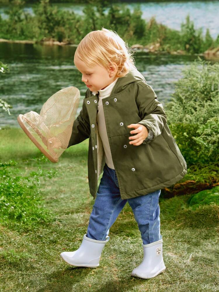 Baby GirlCasual Outdoor Thick Thermal Lined Loose Hooded Coat