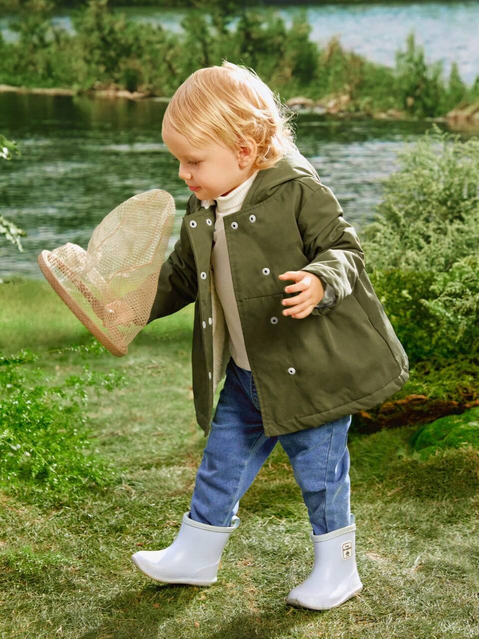 Baby GirlCasual Outdoor Thick Thermal Lined Loose Hooded Coat