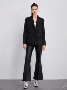 SHEINNeu 西裝領翻蓋細節單排釦西裝外套 - 黑色 - 查看 4