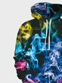Manfinity LEGND Men Smog Print Drop Shoulder Drawstring Hoodie - Multicolor - View 4
