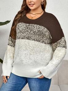 Plus Color Block Drop Shoulder Sweater - Multicolor - View 3
