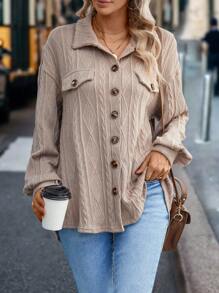 SHEIN LUNE Thả vai Chi tiết về Flap Nút phía trước áo - Lạc đà - Xem 4