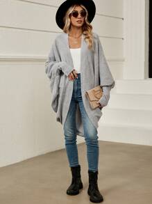 SHEIN Clasi tay cánh Mở Mặt trước áo - Xám - Xem 4