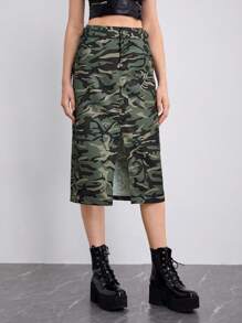 SHEINNeu Camo In Tách đùi Váy - Nhiều màu - Xem 5