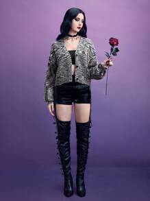 PUNK Space Dye Drop Shoulder Cardigan - Grey - View 3